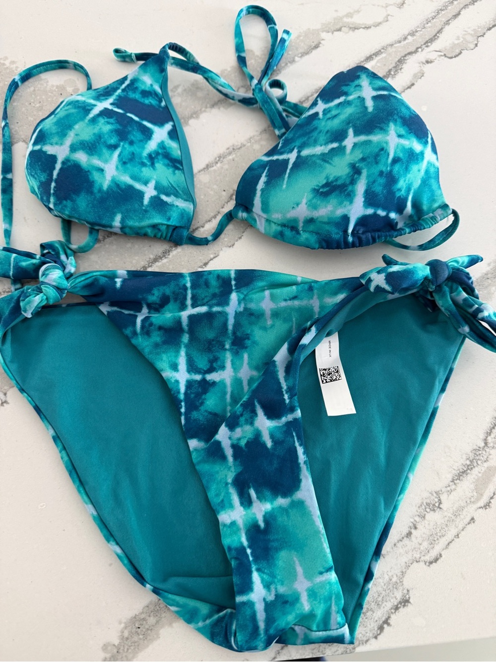 Turquoise Blue Tie-Dye String Bikini Set